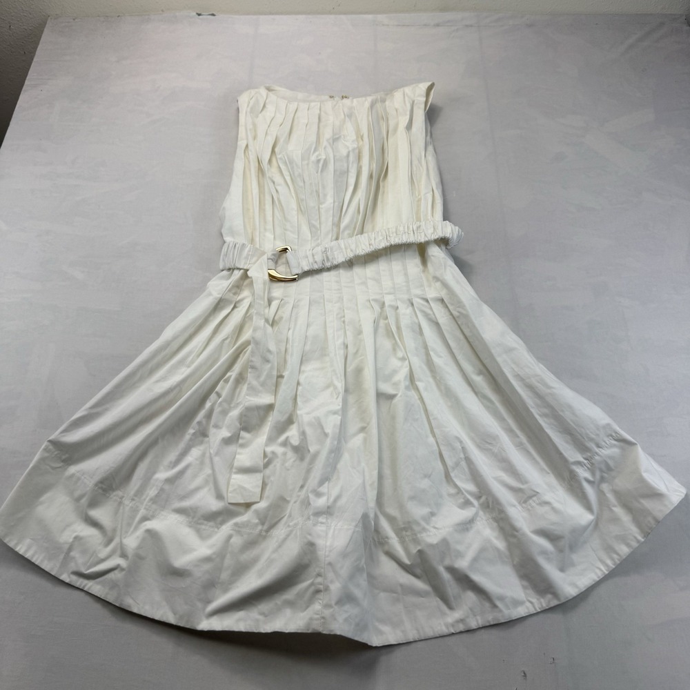 SHEIKE Womens Size 10 White Strapless Pleated Fit Flare Belted Midi Dress